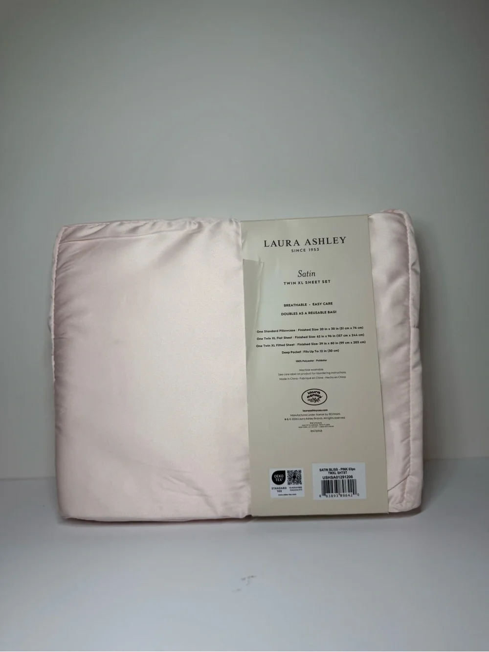 Laura Ashley Satin Twin XL Sheet Set in Pale Pink